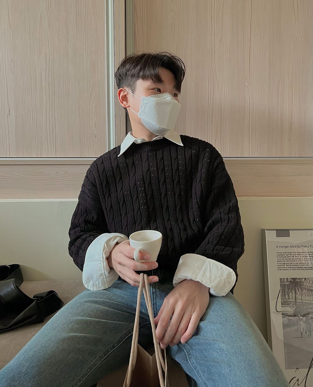 OPPAKOREA 圓領麻花微鏤空針織衫 (2色)