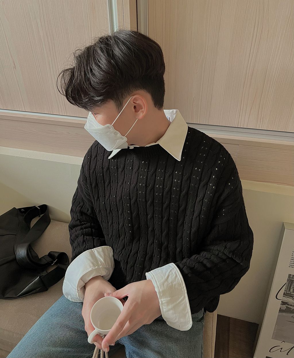 OPPAKOREA 圓領麻花微鏤空針織衫 (2色)