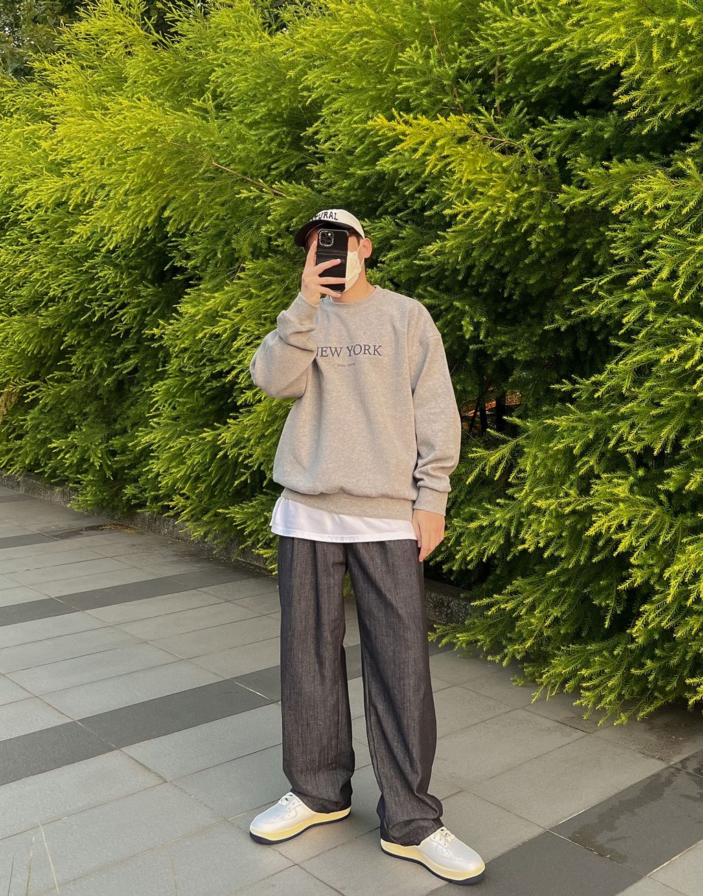 OPPAKOREA Non Fade 兩褶原色牛仔寬褲 (2色)