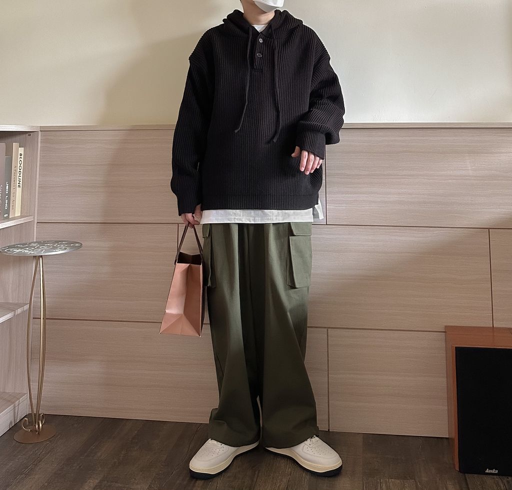 OPPAKOREA 打褶口袋工作寬褲 (2色) (褲管可調節鈕釦)