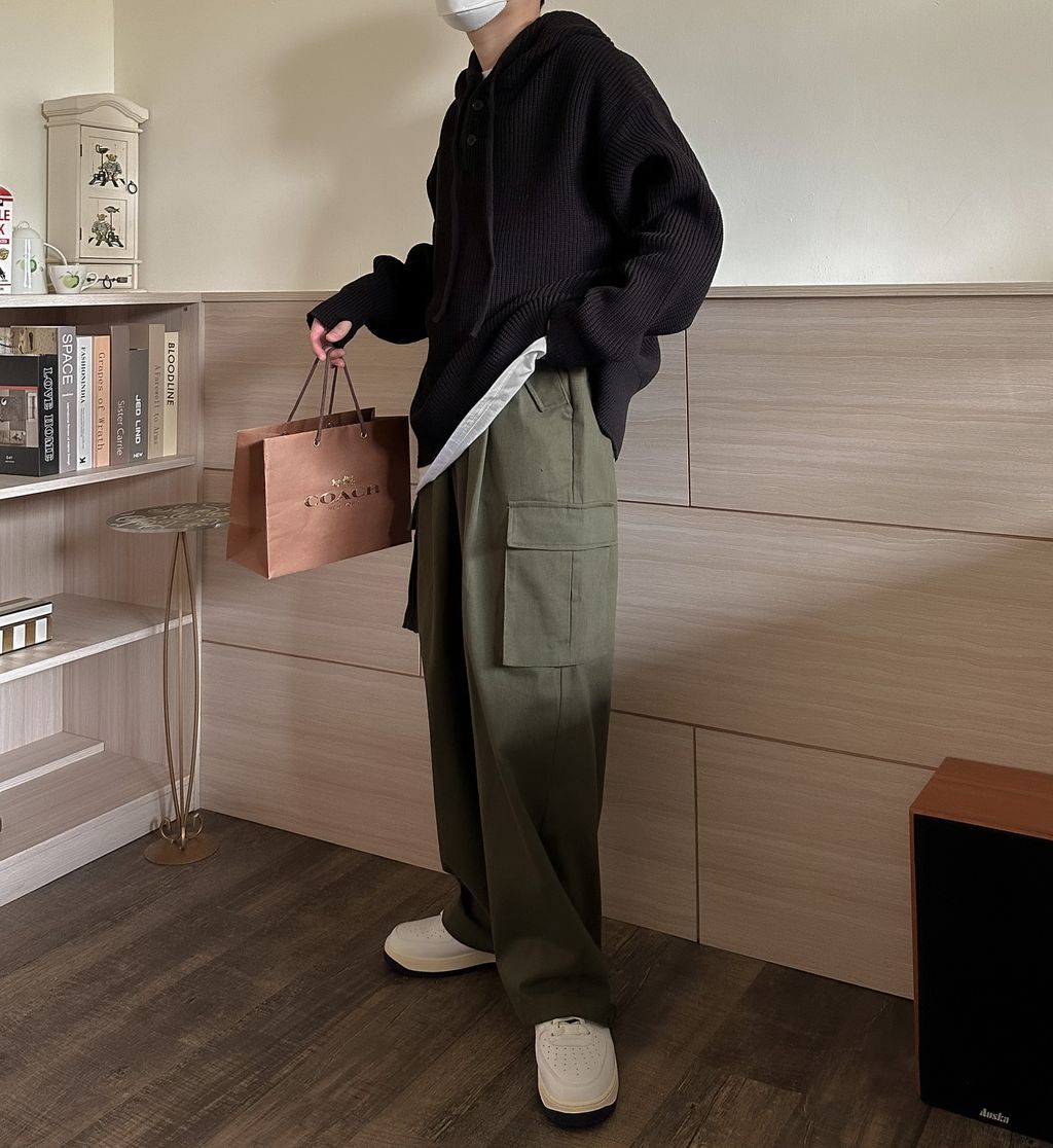 OPPAKOREA 打褶口袋工作寬褲 (2色) (褲管可調節鈕釦)