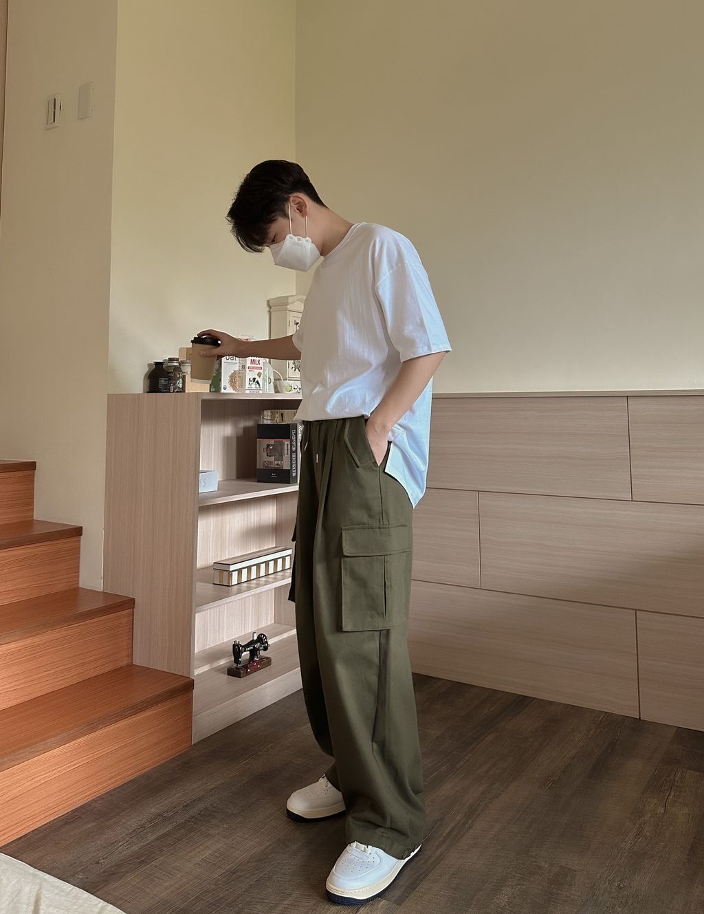 OPPAKOREA 打褶口袋工作寬褲 (2色) (褲管可調節鈕釦)