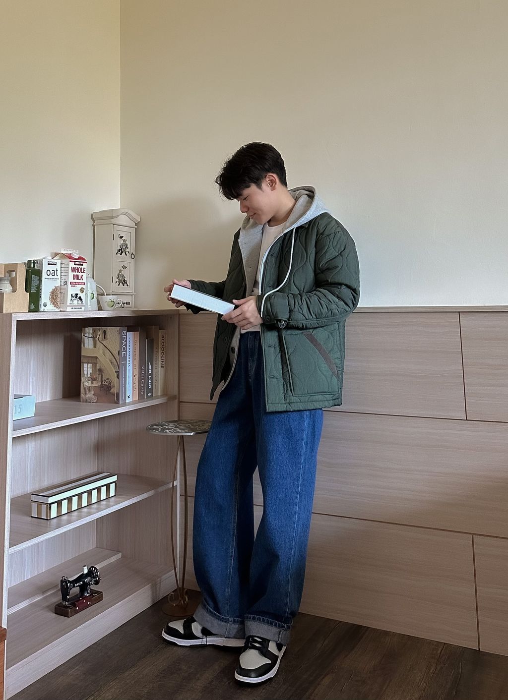 OPPAKOREA 燈芯絨翻領菱紋鋪棉外套 (2色) (四盎司保暖鋪棉)