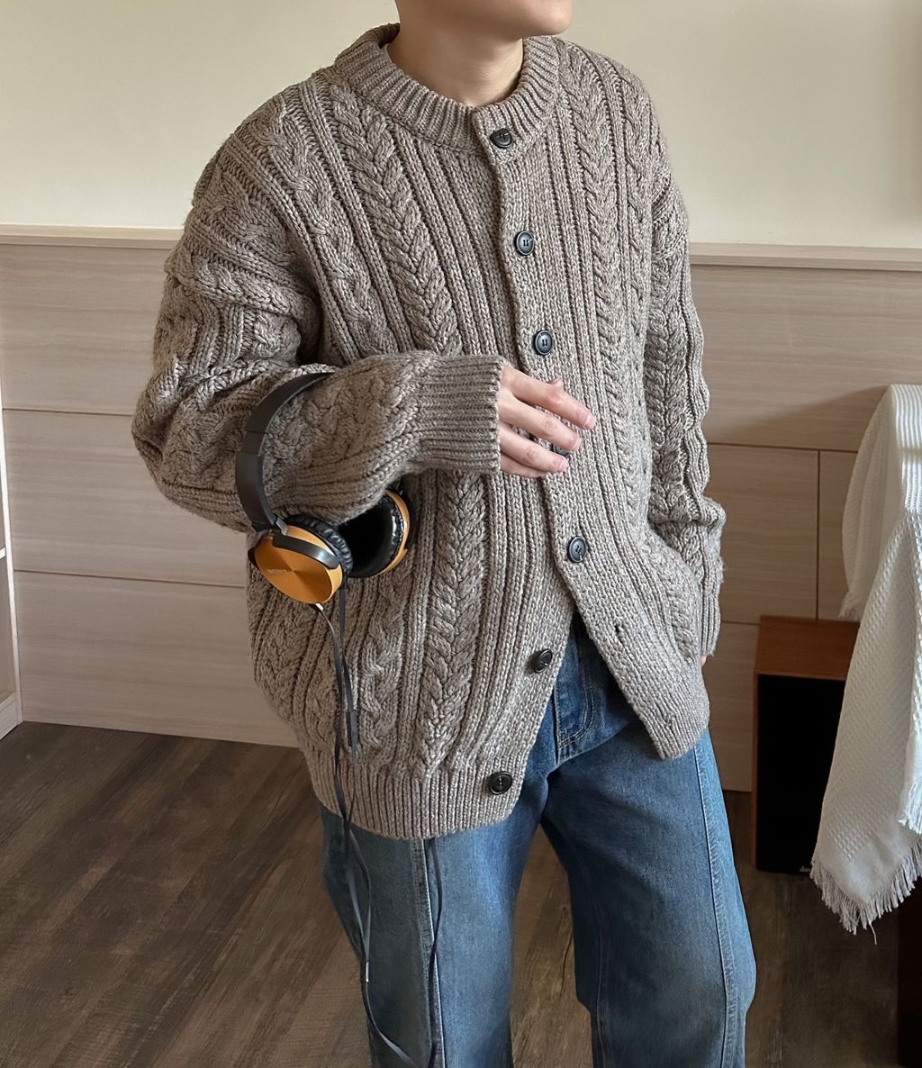 OPPAKOREA Cashmere 復古麻花厚磅針織外套 (3色)