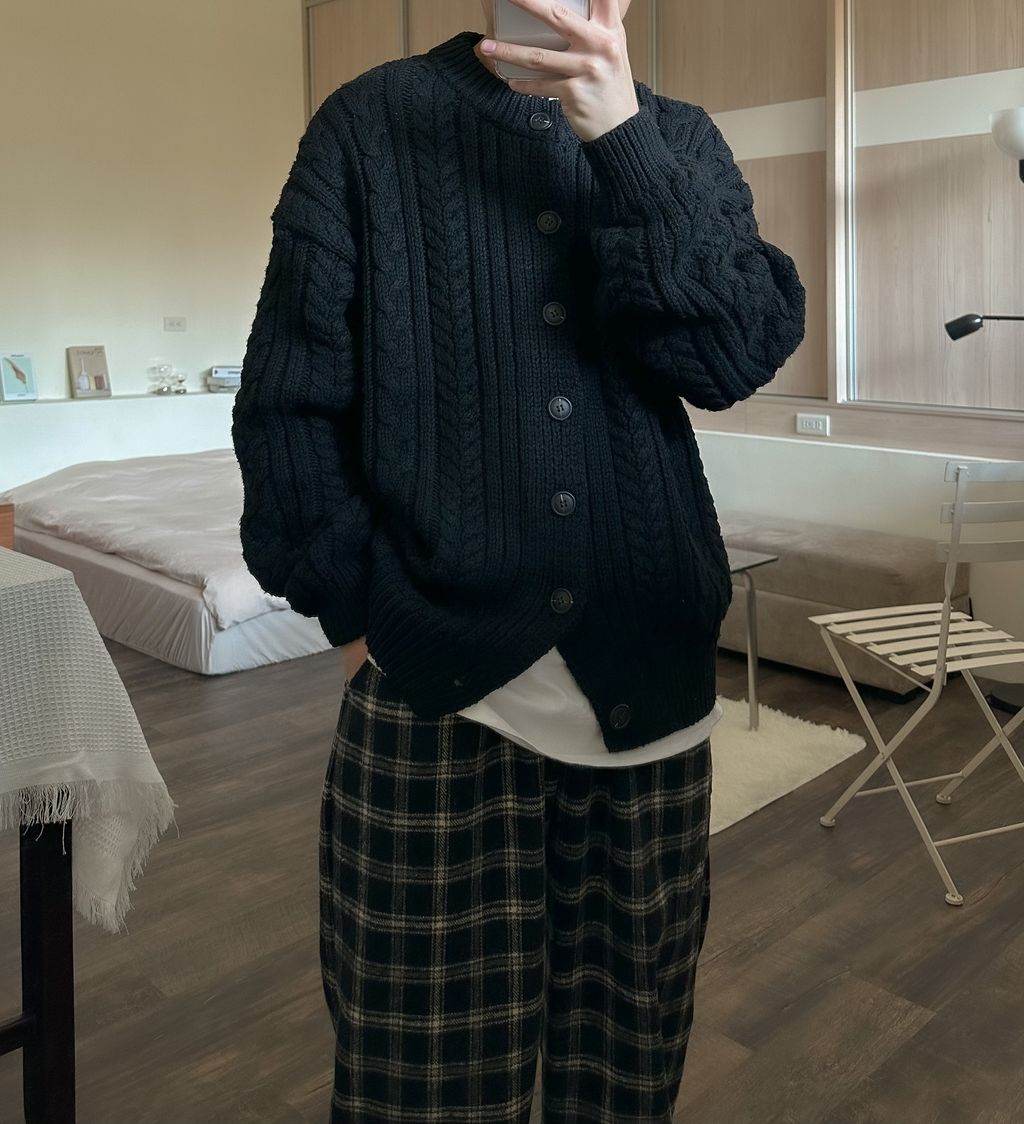 OPPAKOREA Cashmere 復古麻花厚磅針織外套 (3色)