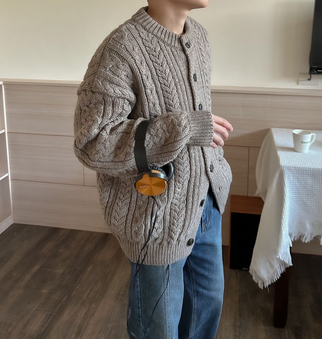 OPPAKOREA Cashmere 復古麻花厚磅針織外套 (3色)