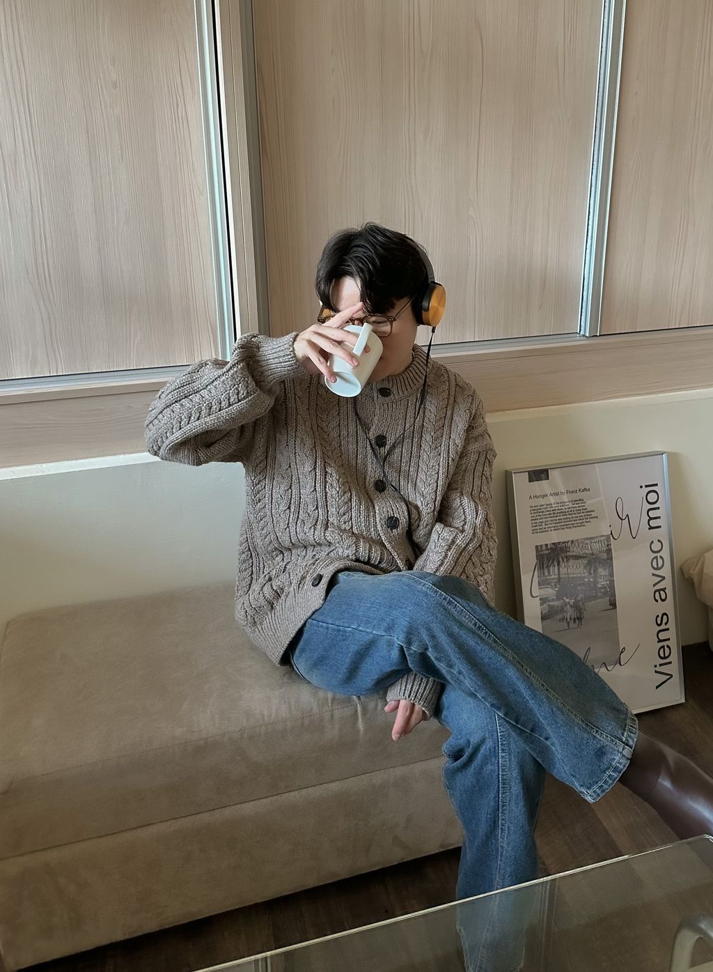 OPPAKOREA Cashmere 復古麻花厚磅針織外套 (3色)