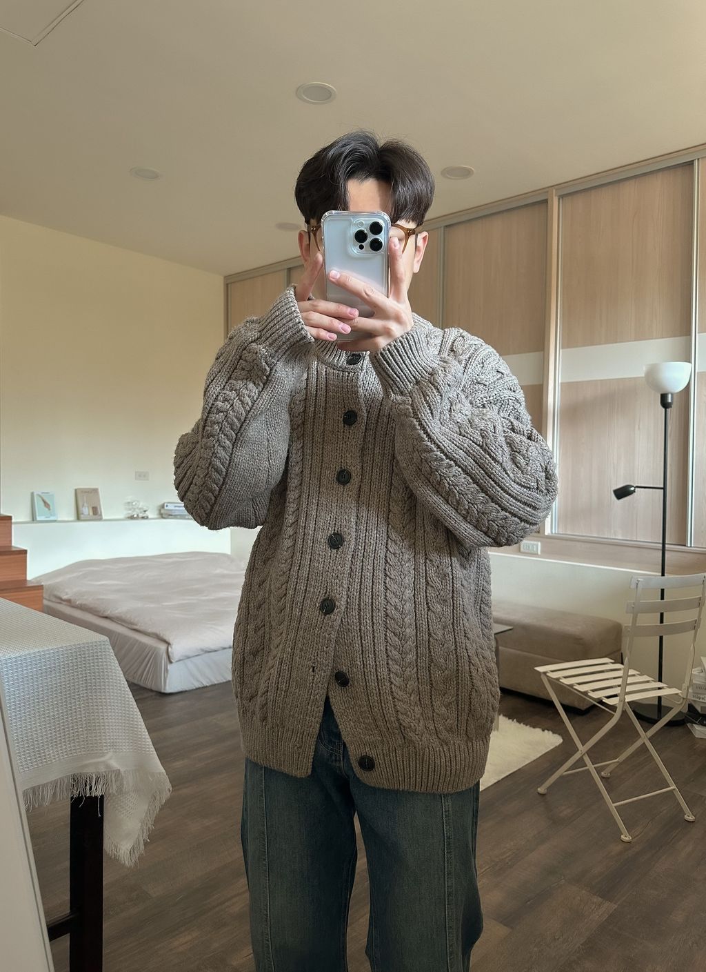 OPPAKOREA Cashmere 復古麻花厚磅針織外套 (3色)