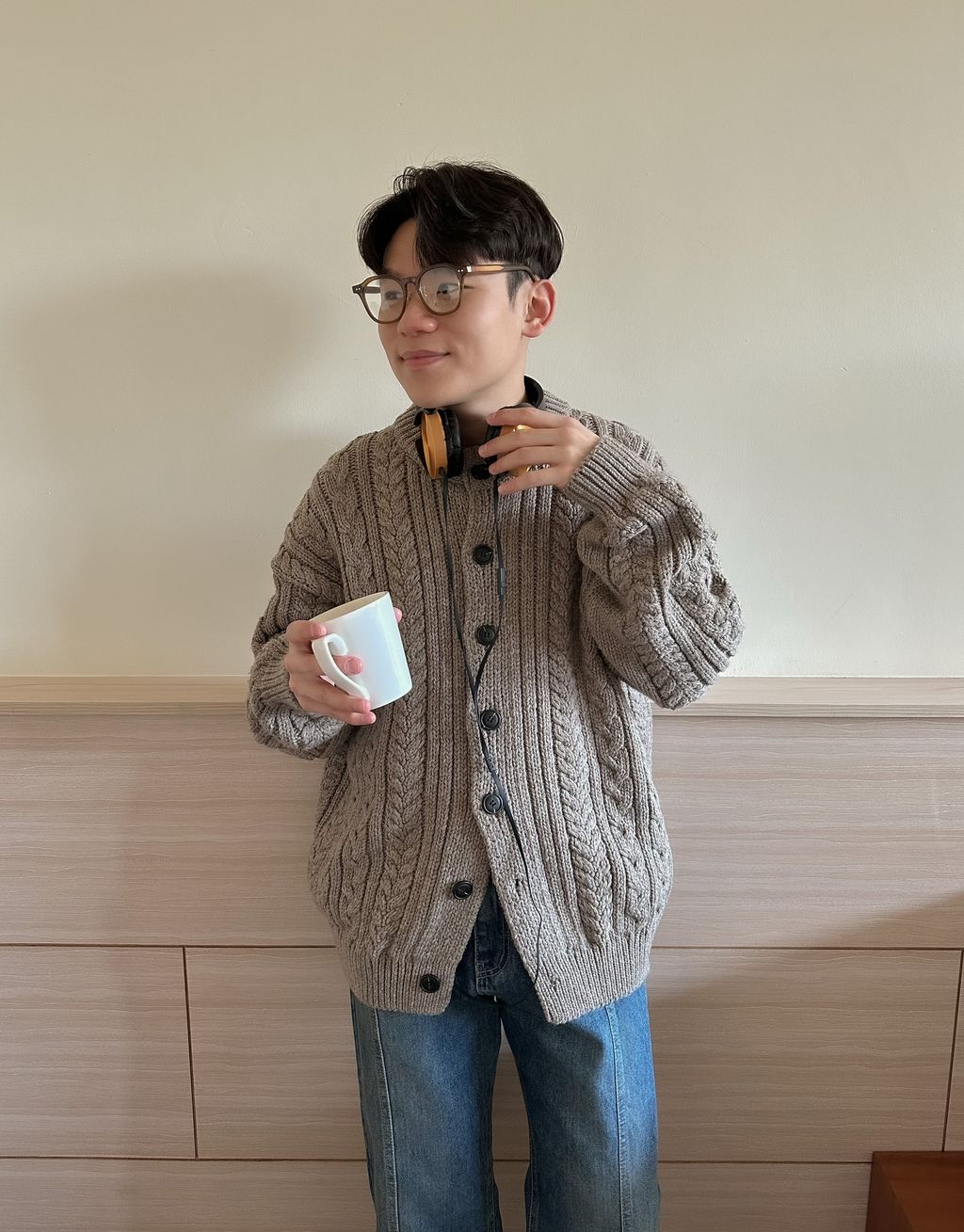 OPPAKOREA Cashmere 復古麻花厚磅針織外套 (3色)