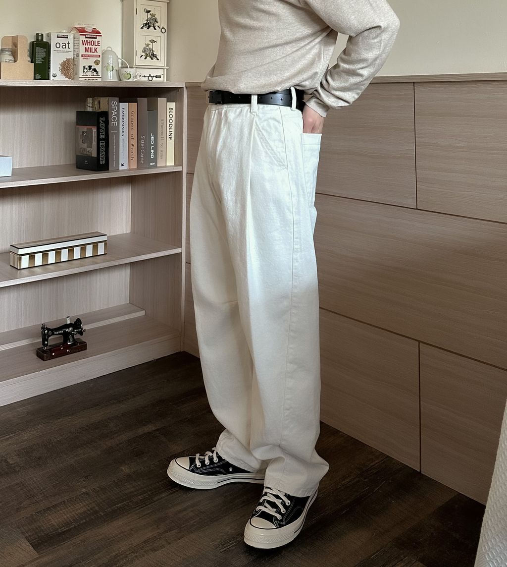 OPPAKOREA 打褶弧形剪裁牛仔寬褲 (3色) (推薦單品!!!)
