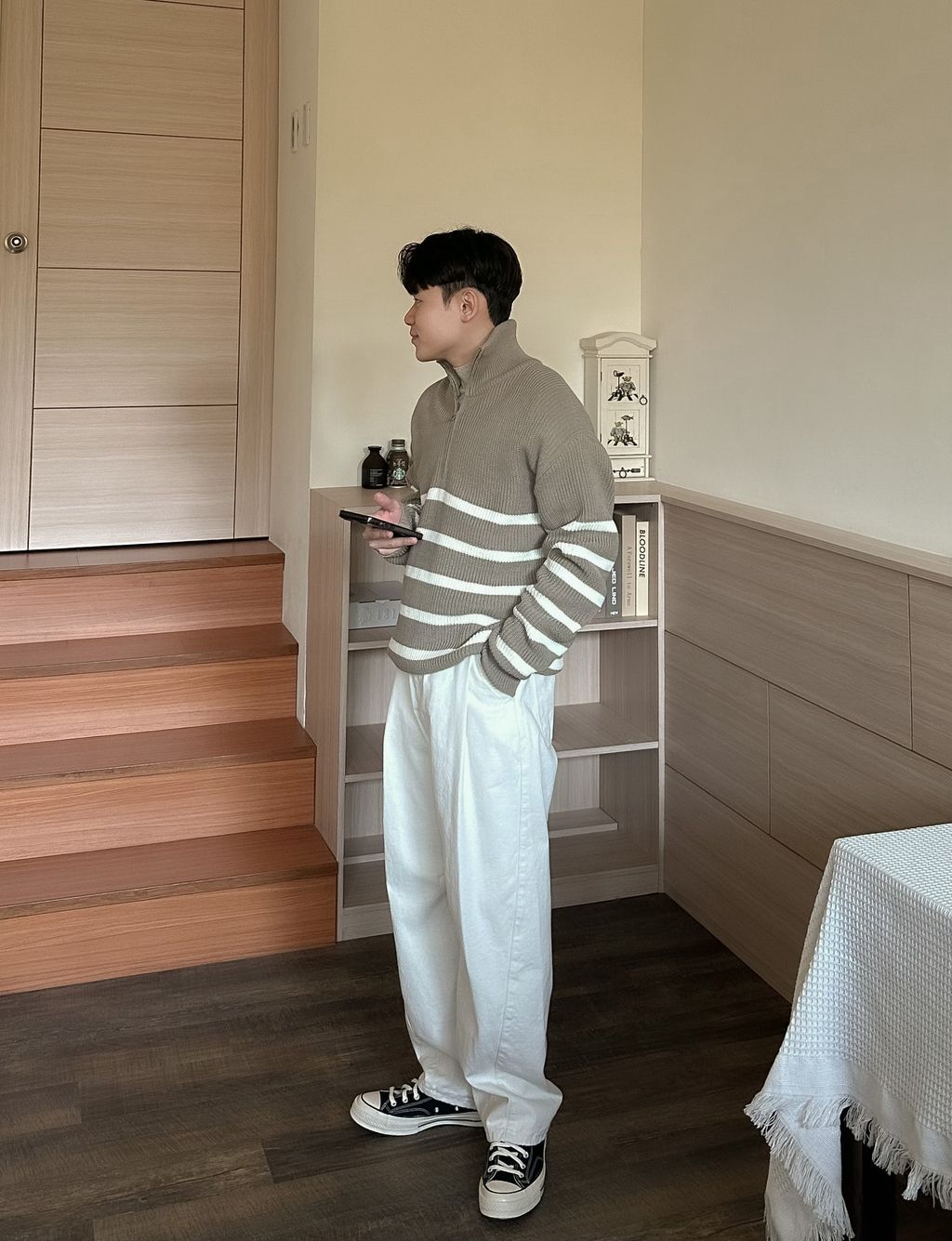 OPPAKOREA 打褶弧形剪裁牛仔寬褲 (3色) (推薦單品!!!)