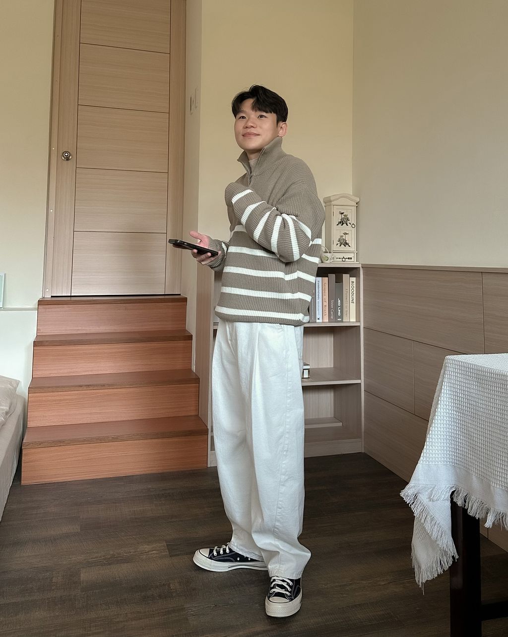 OPPAKOREA 打褶弧形剪裁牛仔寬褲 (3色) (推薦單品!!!)