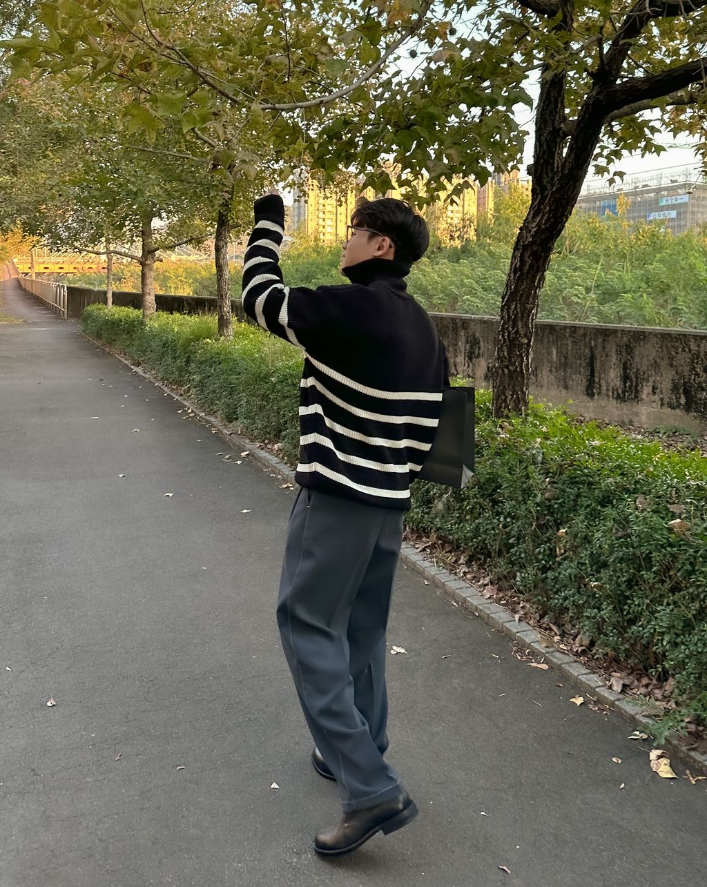 OPPAKOREA 車線兩褶休閒寬褲 (3色)