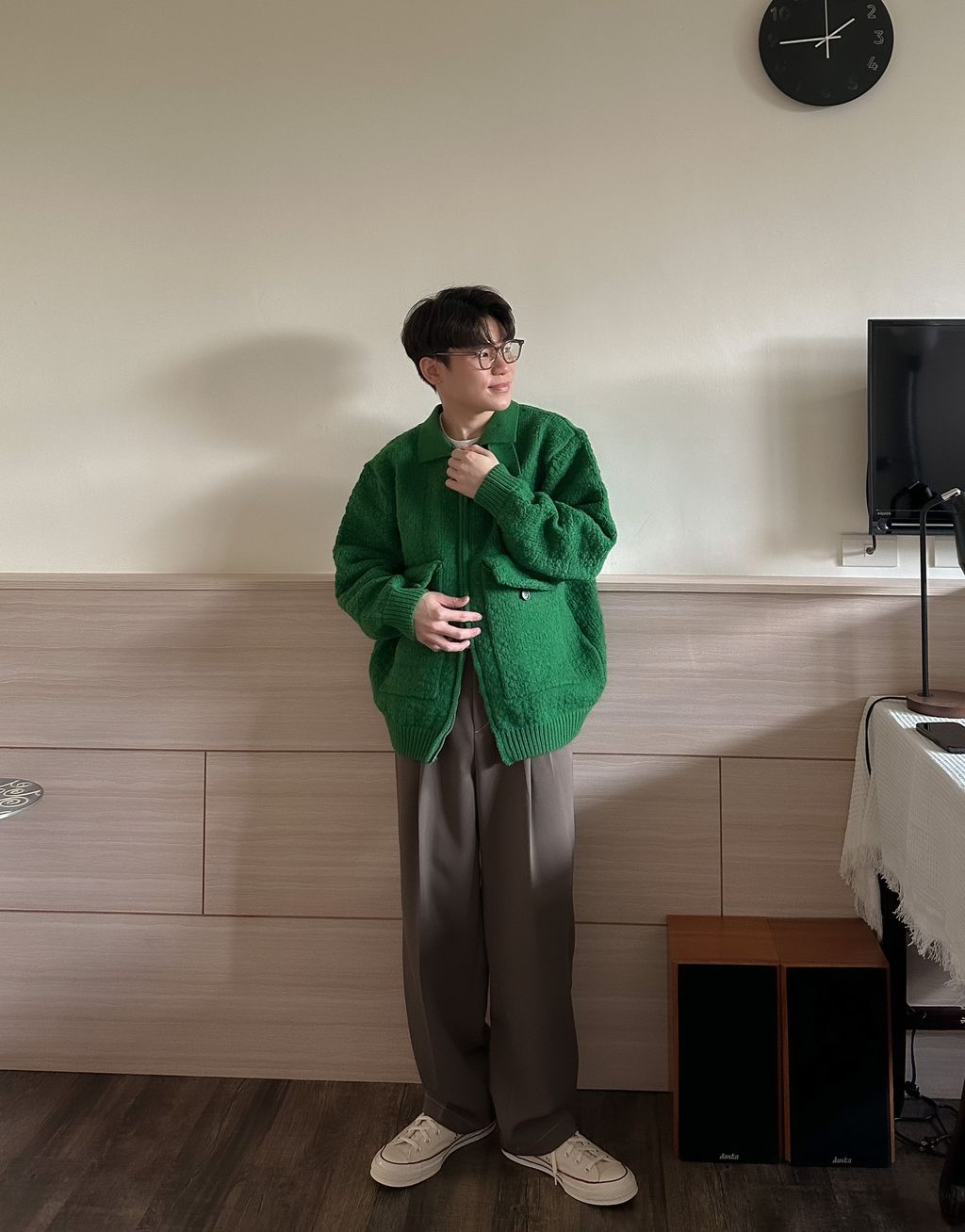 OPPAKOREA 車線兩褶休閒寬褲 (3色)