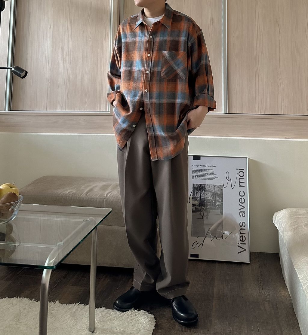 OPPAKOREA 車線兩褶休閒寬褲 (3色)