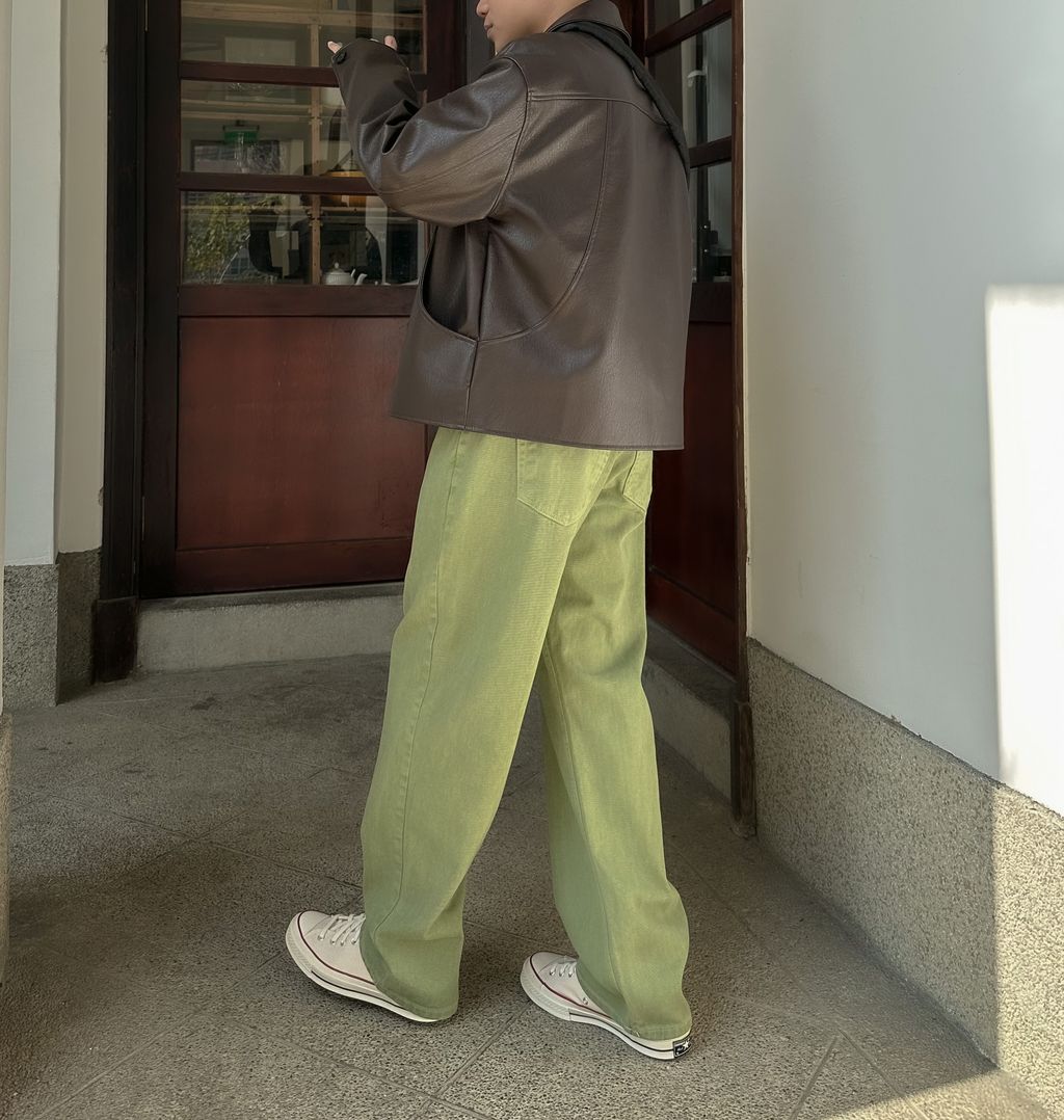 OPPAKOREA 弧形隱藏鈕扣皮革外套 (2色)