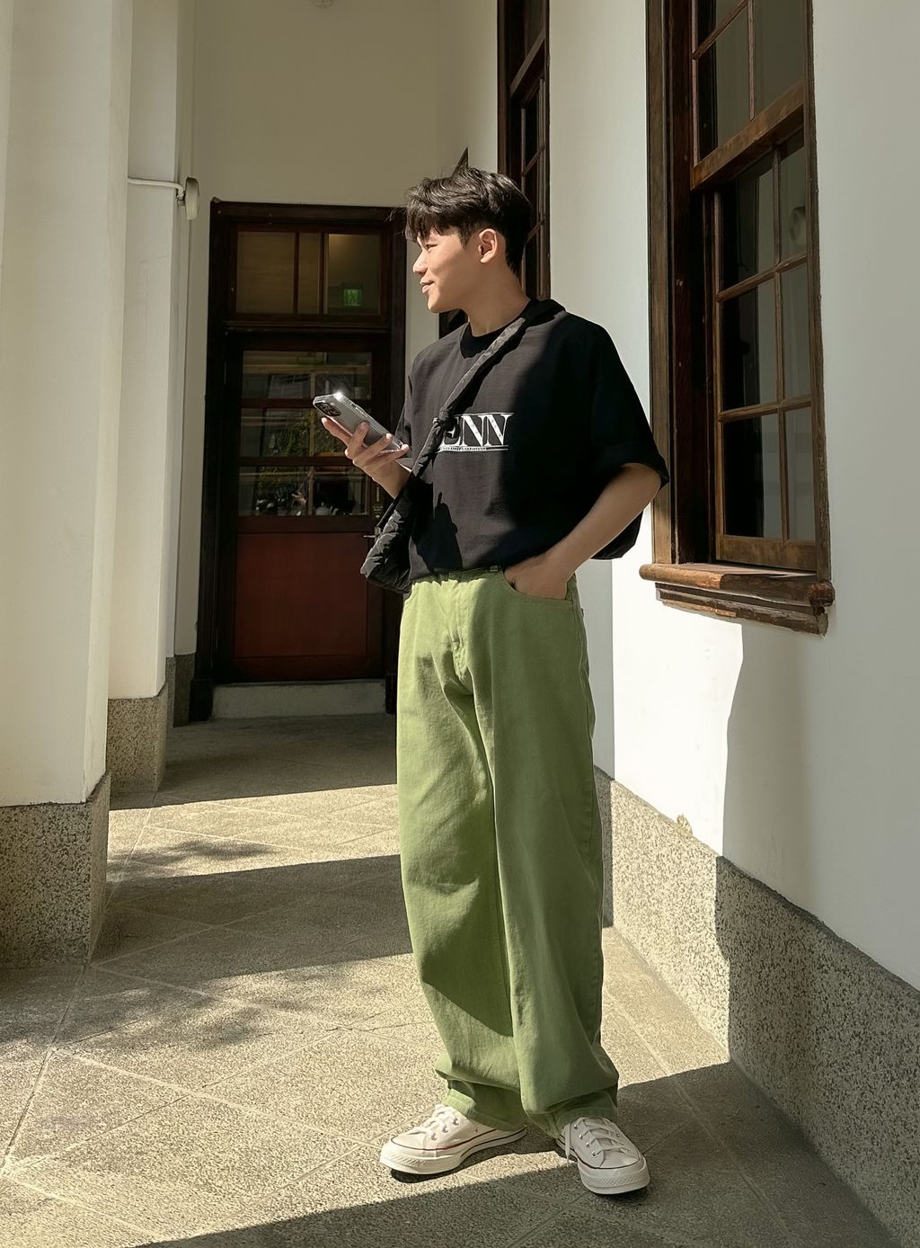 OPPAKOREA Penn 復古英字寬鬆短T (2色) (優質精梳棉材質)