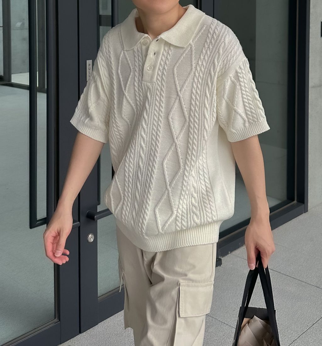 OPPAKOREA Fisher 翻領麻花針織短衫 (4色)
