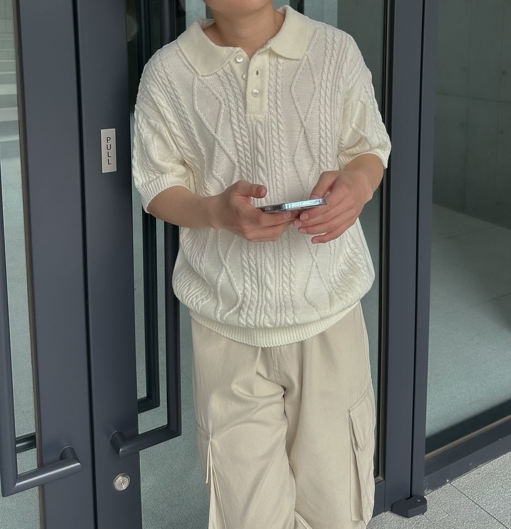 OPPAKOREA Fisher 翻領麻花針織短衫 (4色)