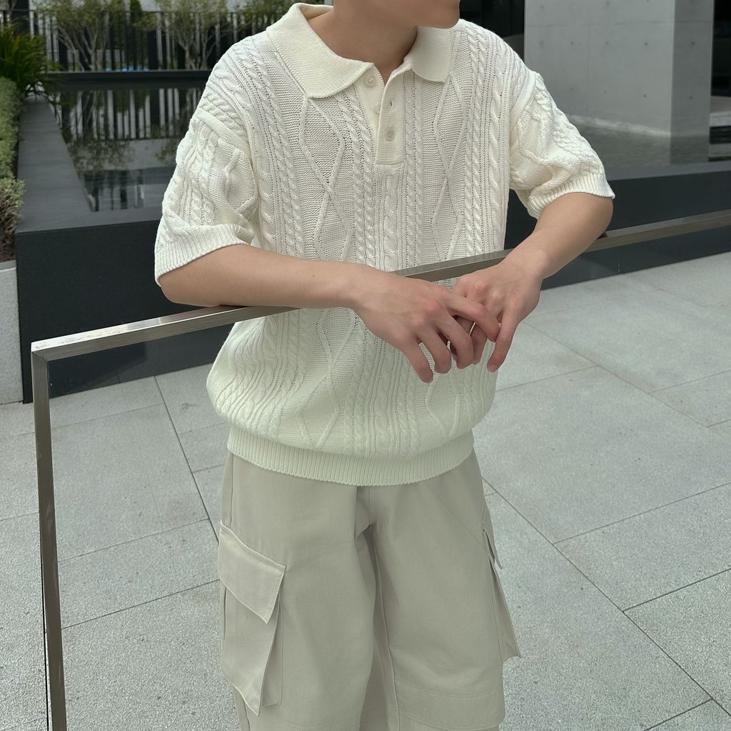 OPPAKOREA Fisher 翻領麻花針織短衫 (4色)