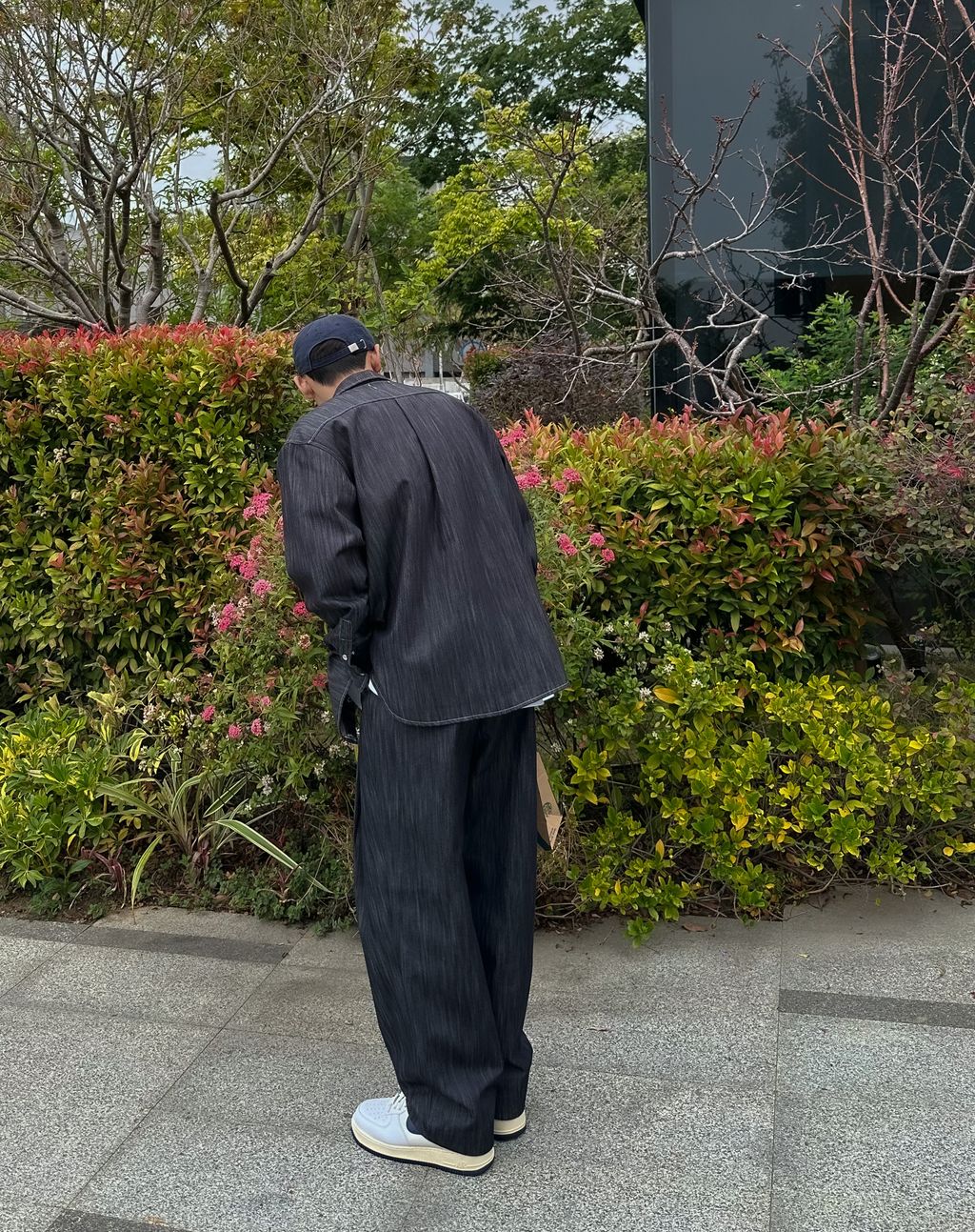 OPPAKOREA 兩褶細紋牛仔寬褲 (無染色單寧)(可搭配套裝)