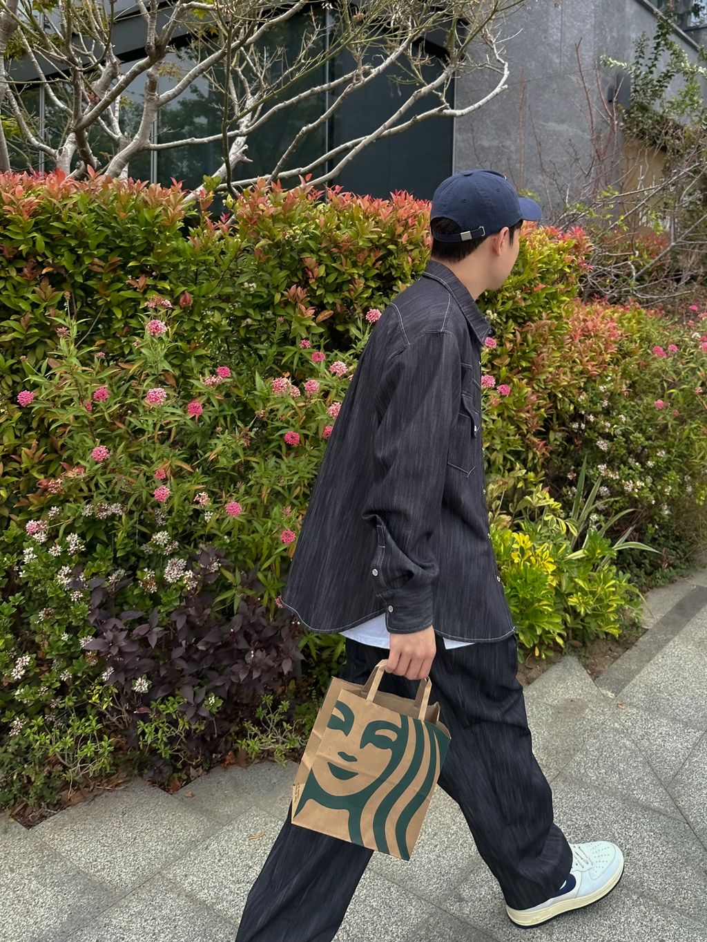 OPPAKOREA 兩褶細紋牛仔寬褲 (無染色單寧)(可搭配套裝)