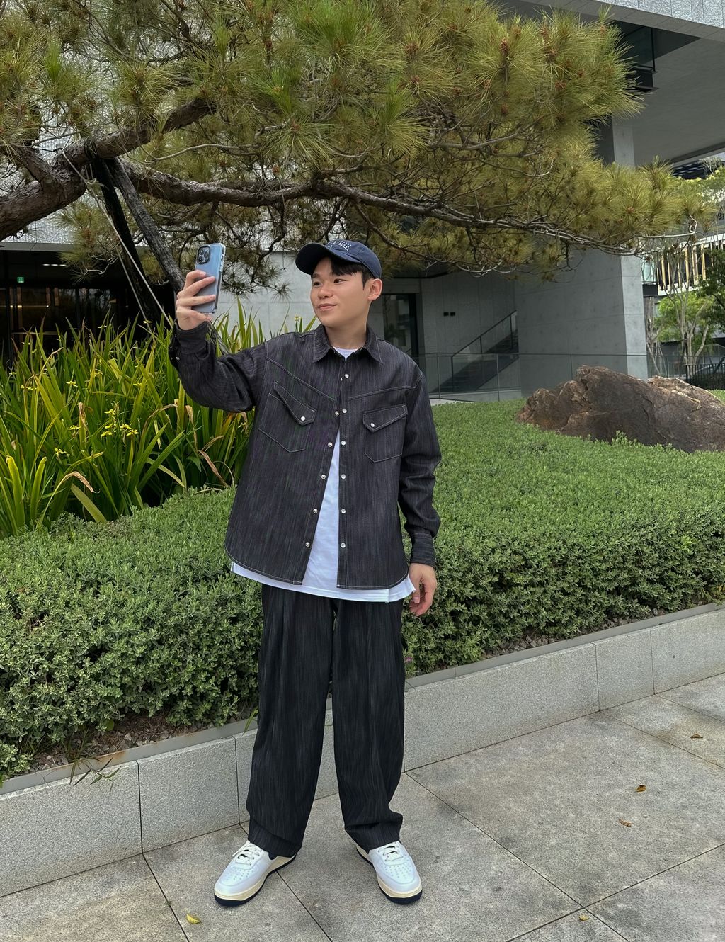 OPPAKOREA 兩褶細紋牛仔寬褲 (無染色單寧)(可搭配套裝)