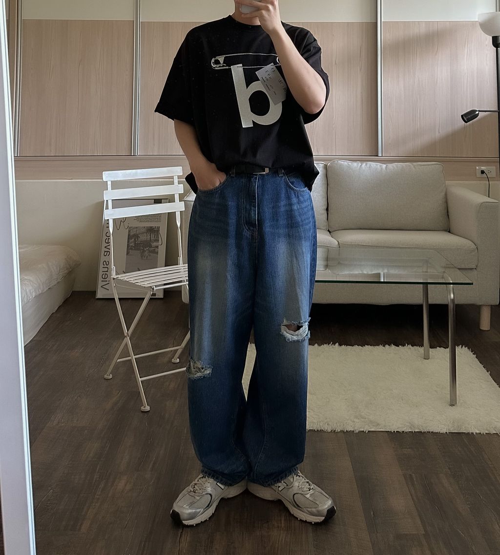 OPPAKOREA 水洗破壞繭型牛仔寬褲 (推薦單品!!!)