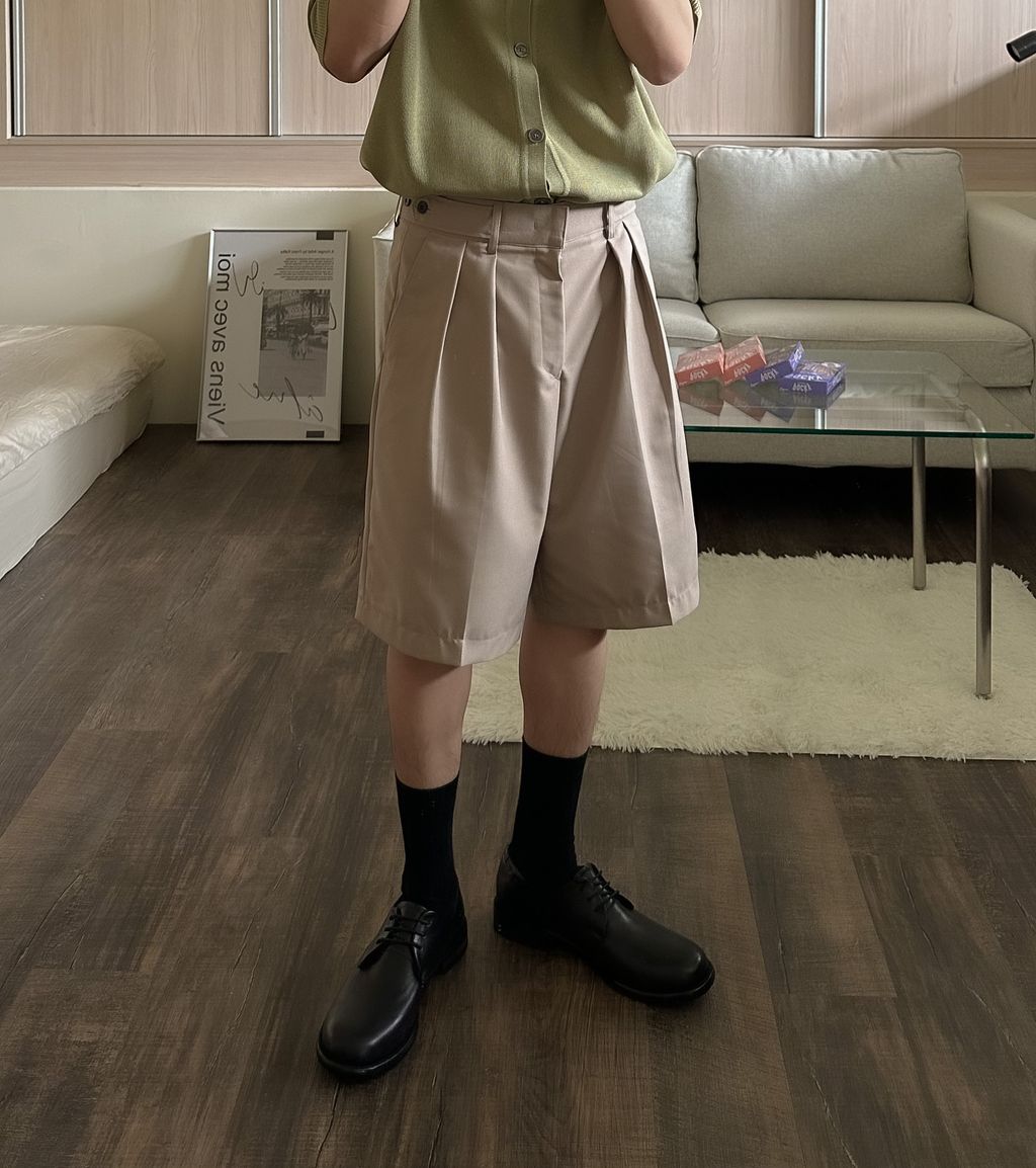 OPPAKOREA 側釦兩褶百慕達短褲 (3色)