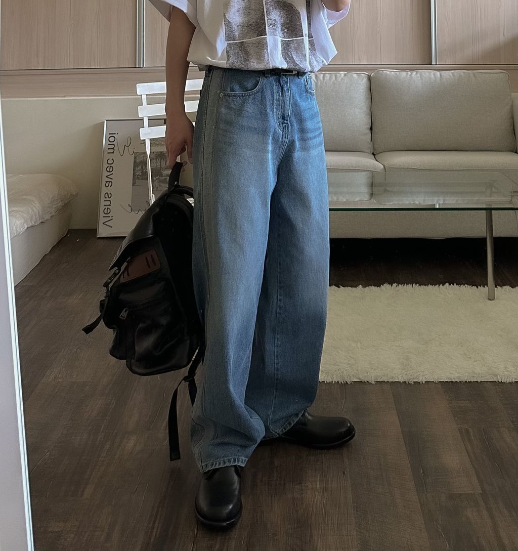 OPPAKOREA 反面滾邊牛仔寬褲 (2色)