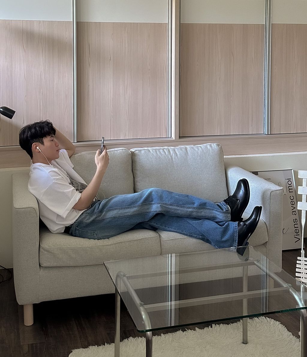 OPPAKOREA 反面滾邊牛仔寬褲 (2色)