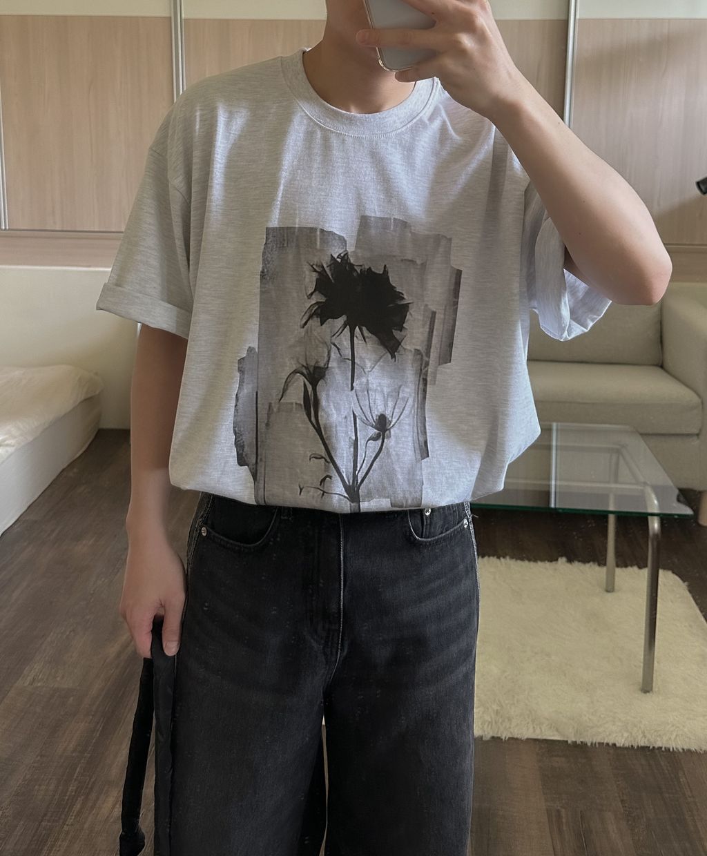 OPPAKOREA 反面滾邊牛仔寬褲 (2色)