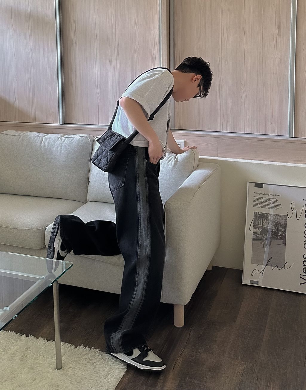 OPPAKOREA 反面滾邊牛仔寬褲 (2色)