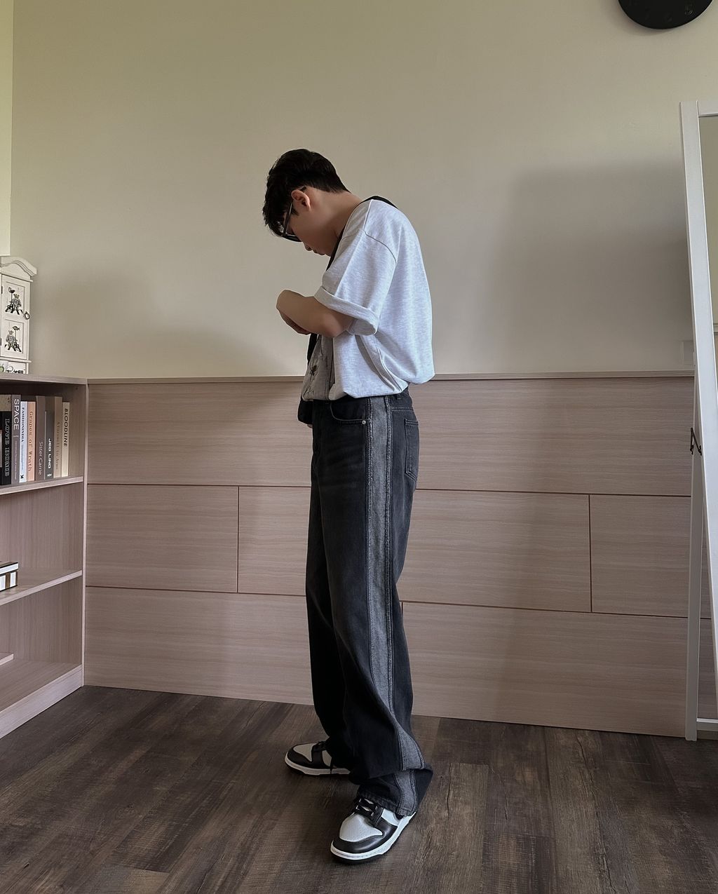 OPPAKOREA 反面滾邊牛仔寬褲 (2色)