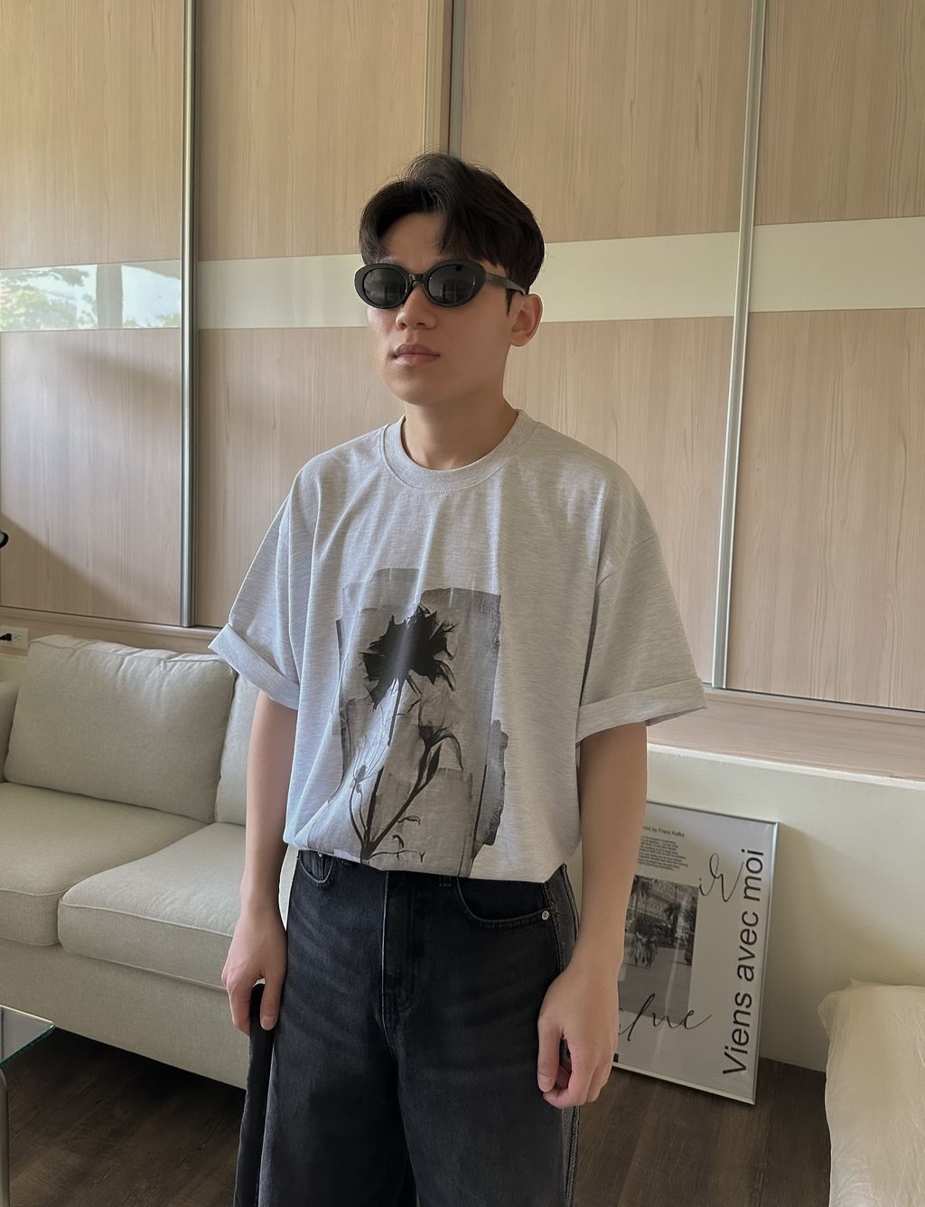 OPPAKOREA 反面滾邊牛仔寬褲 (2色)