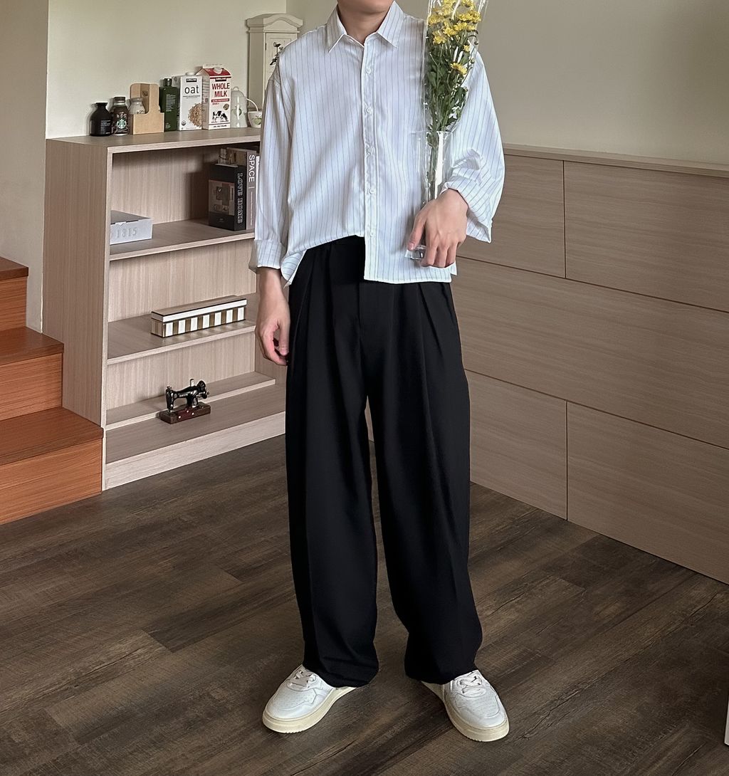 OPPAKOREA 質感特殊打褶休閒寬褲 (2色) (推薦單品!!!)