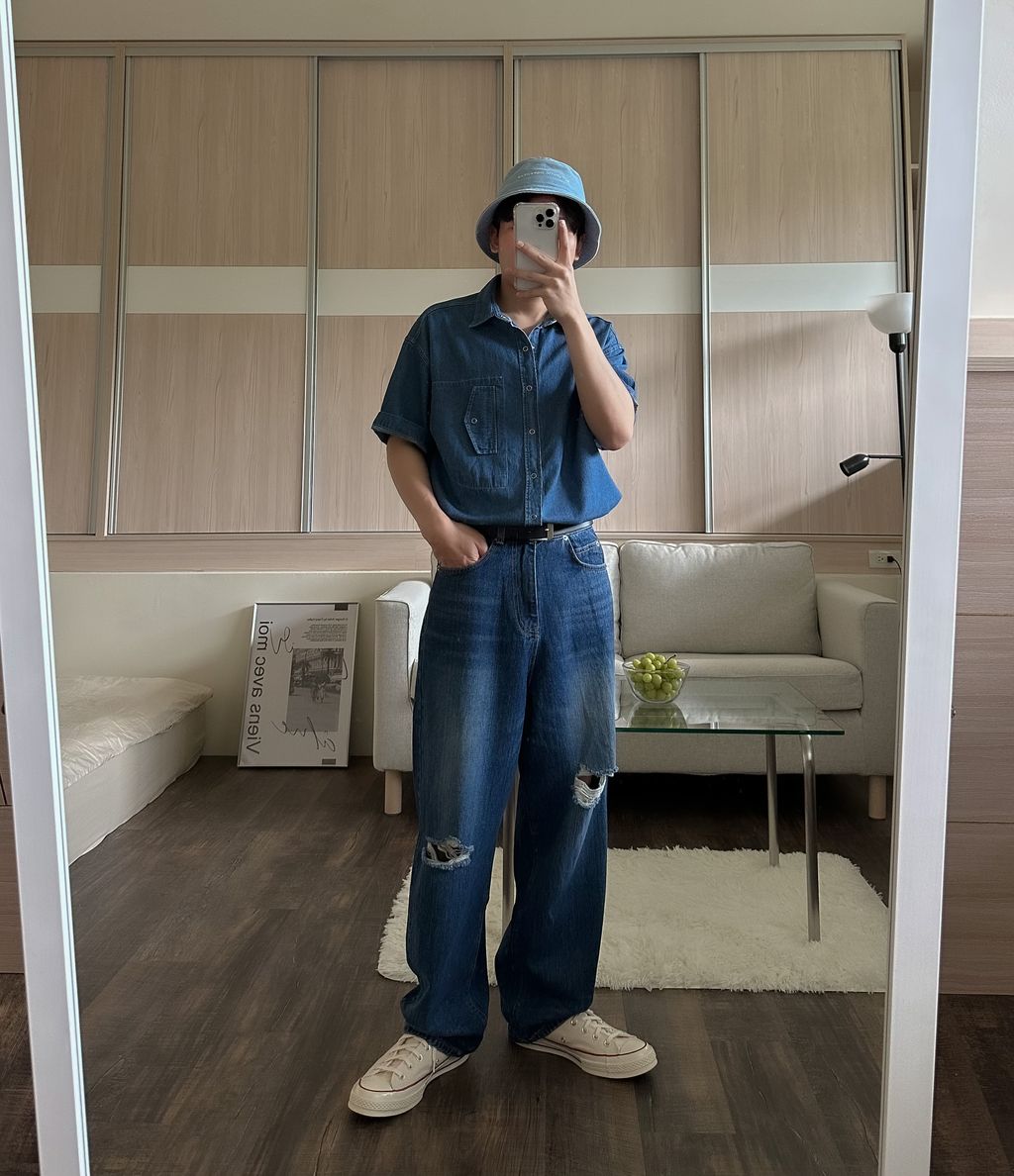 OPPAKOREA 側口袋牛仔短袖襯衫 (2色)