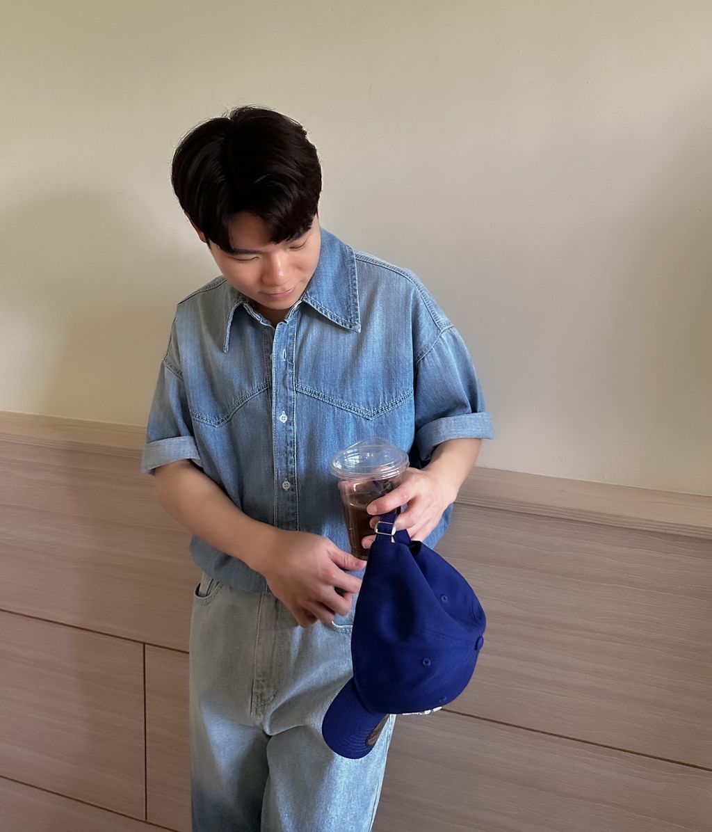 OPPAKOREA 水洗漸層拼接牛仔短袖襯衫 (可搭配套裝)