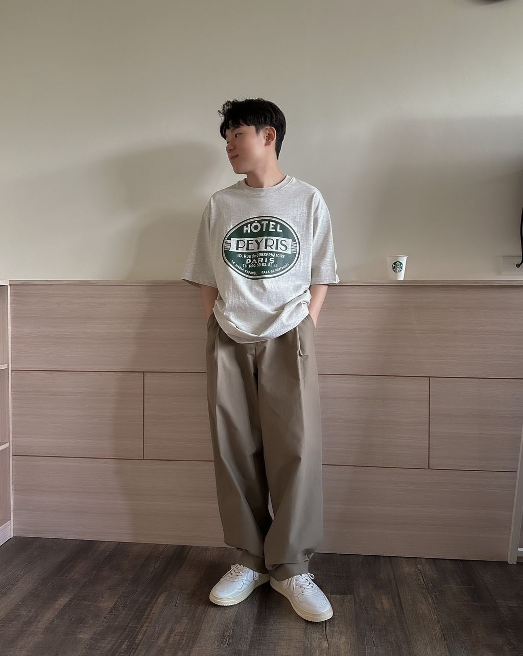 OPPAKOREA 大打褶弧形剪裁休閒寬褲 (2色)