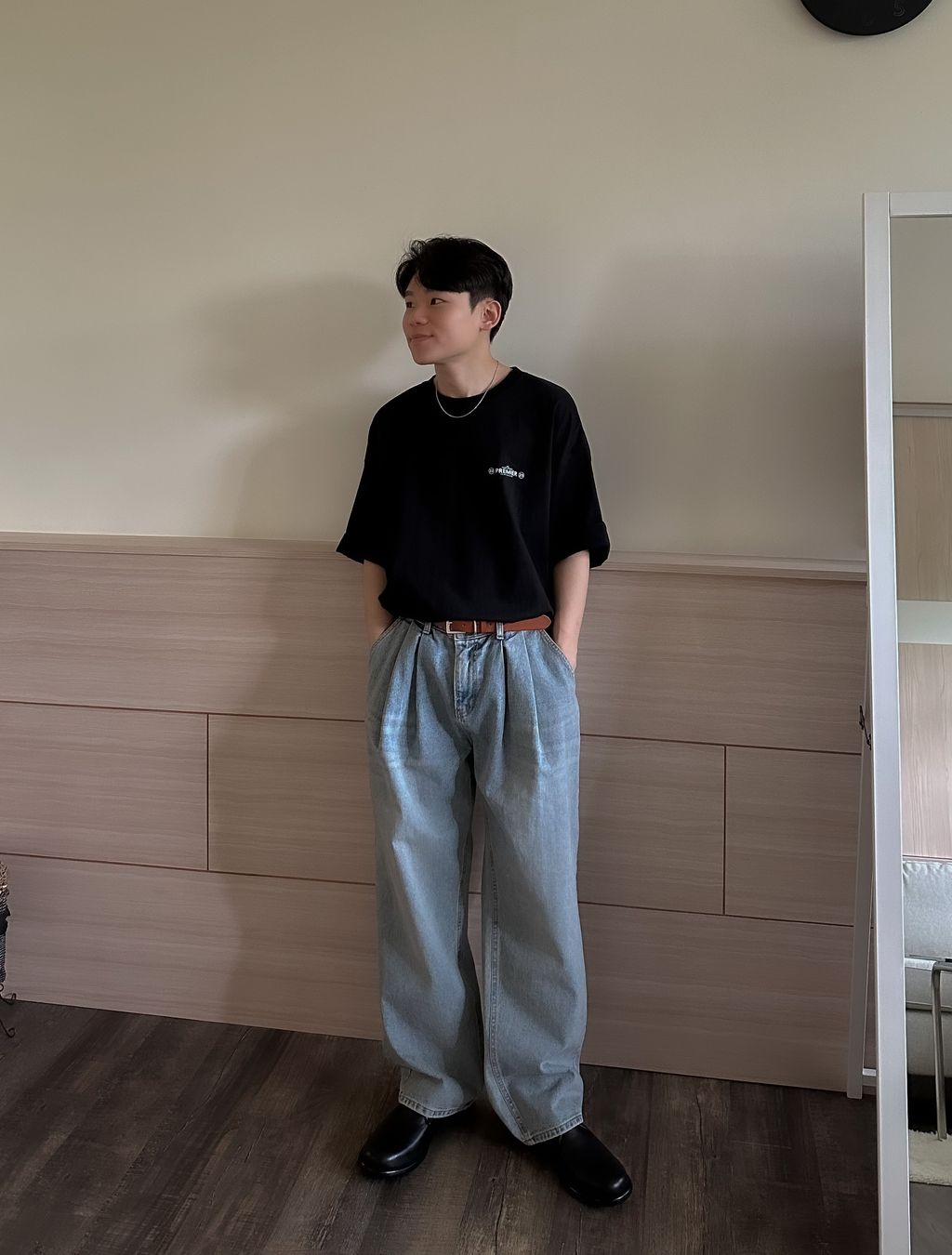 OPPAKOREA 兩褶水洗牛仔寬褲 (2色) (日常推薦!!!)