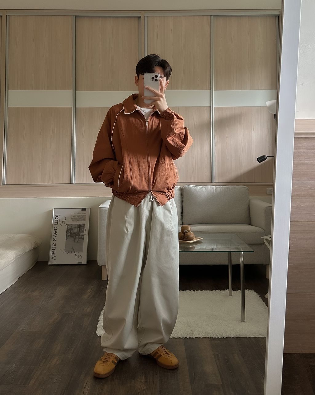 OPPAKOREA 車線弧形剪裁工作寬褲 (3色)
