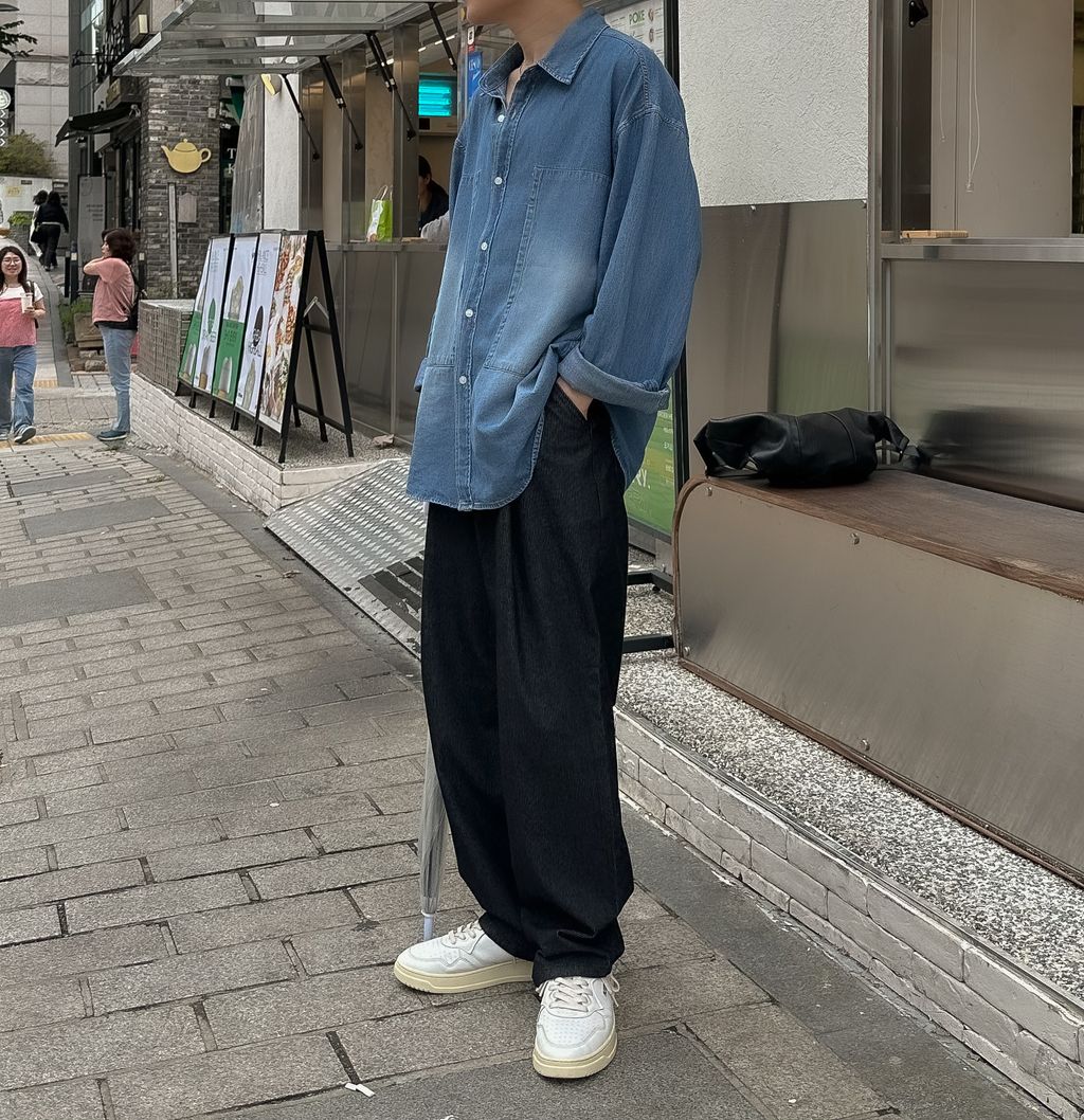 OPPAKOREA 打褶英倫細條寬褲 (3色)