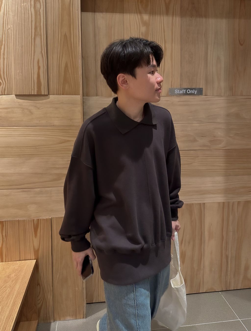 OPPAKOREA 拼接剪裁翻領厚磅衛衣 (2色)