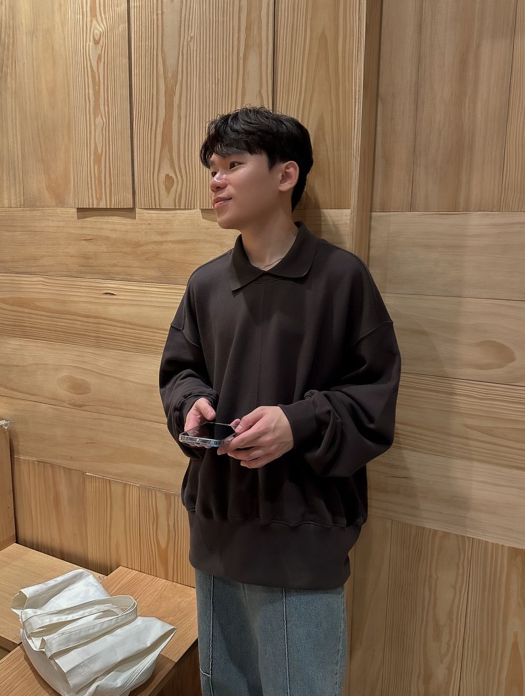 OPPAKOREA 拼接剪裁翻領厚磅衛衣 (2色)
