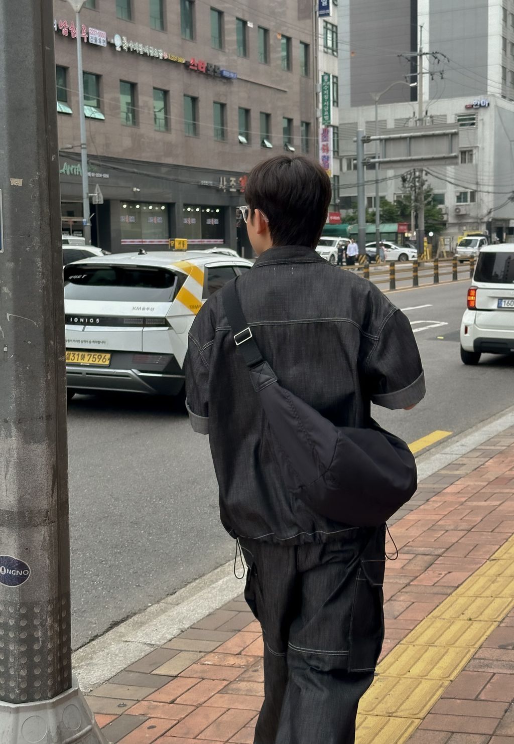 OPPAKOREA 口袋亞麻牛仔抽繩短袖襯衫