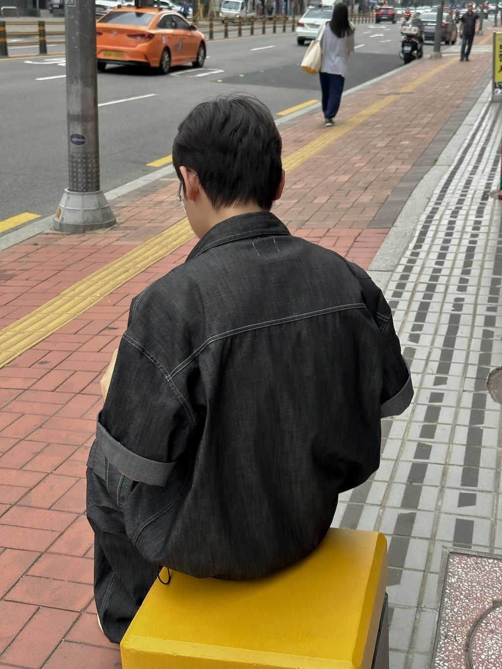 OPPAKOREA 口袋亞麻牛仔抽繩短袖襯衫