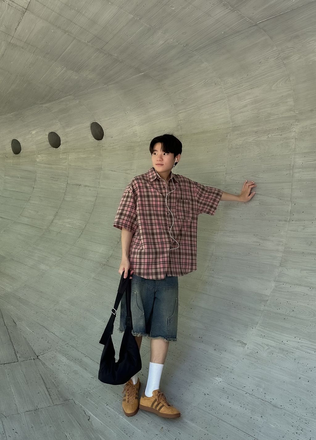 OPPAKOREA Vintage 格紋泡泡紗短袖襯衫