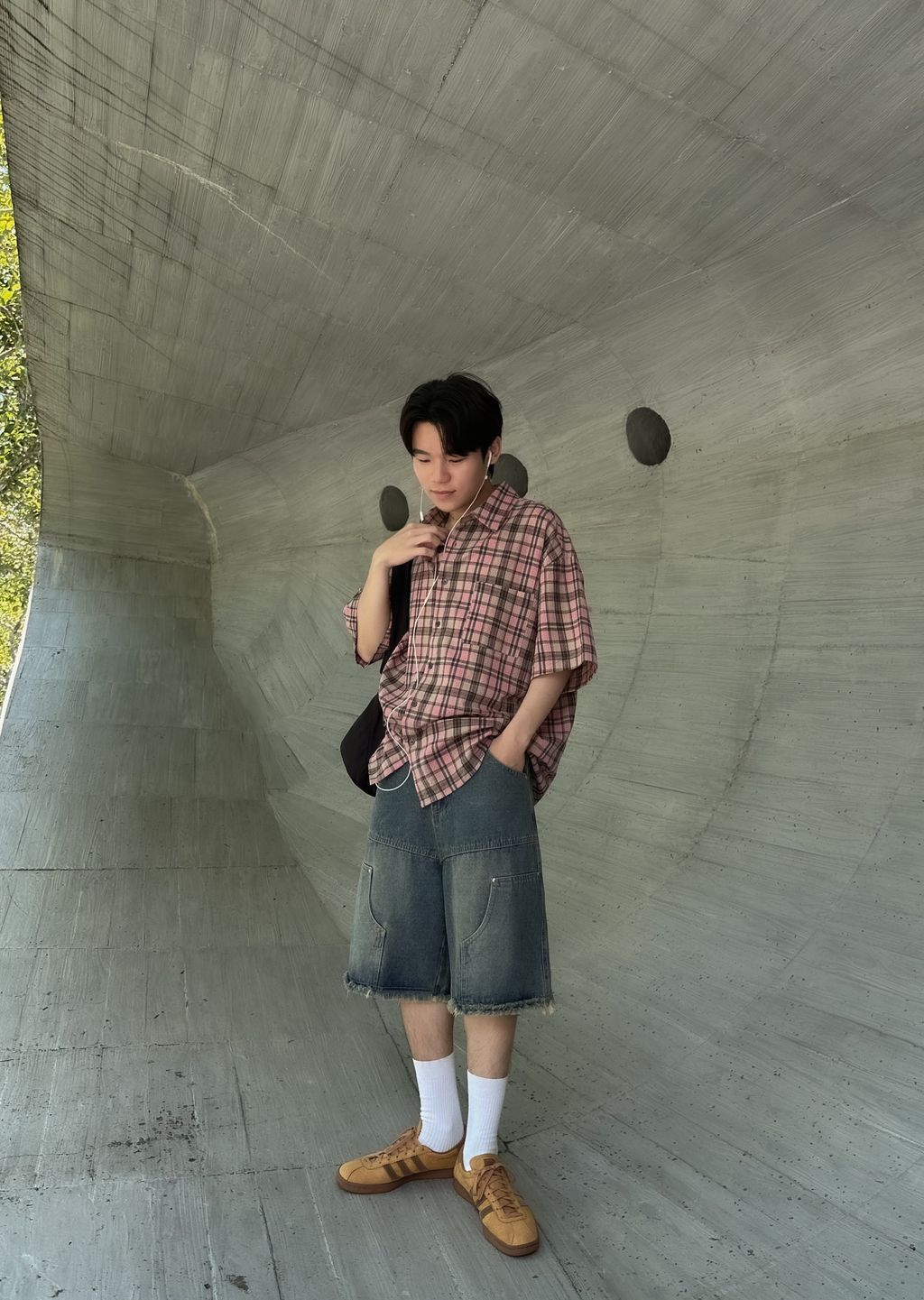 OPPAKOREA Vintage 格紋泡泡紗短袖襯衫
