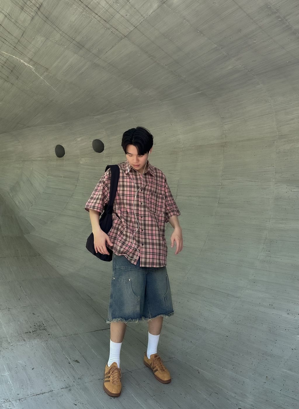 OPPAKOREA Vintage 格紋泡泡紗短袖襯衫