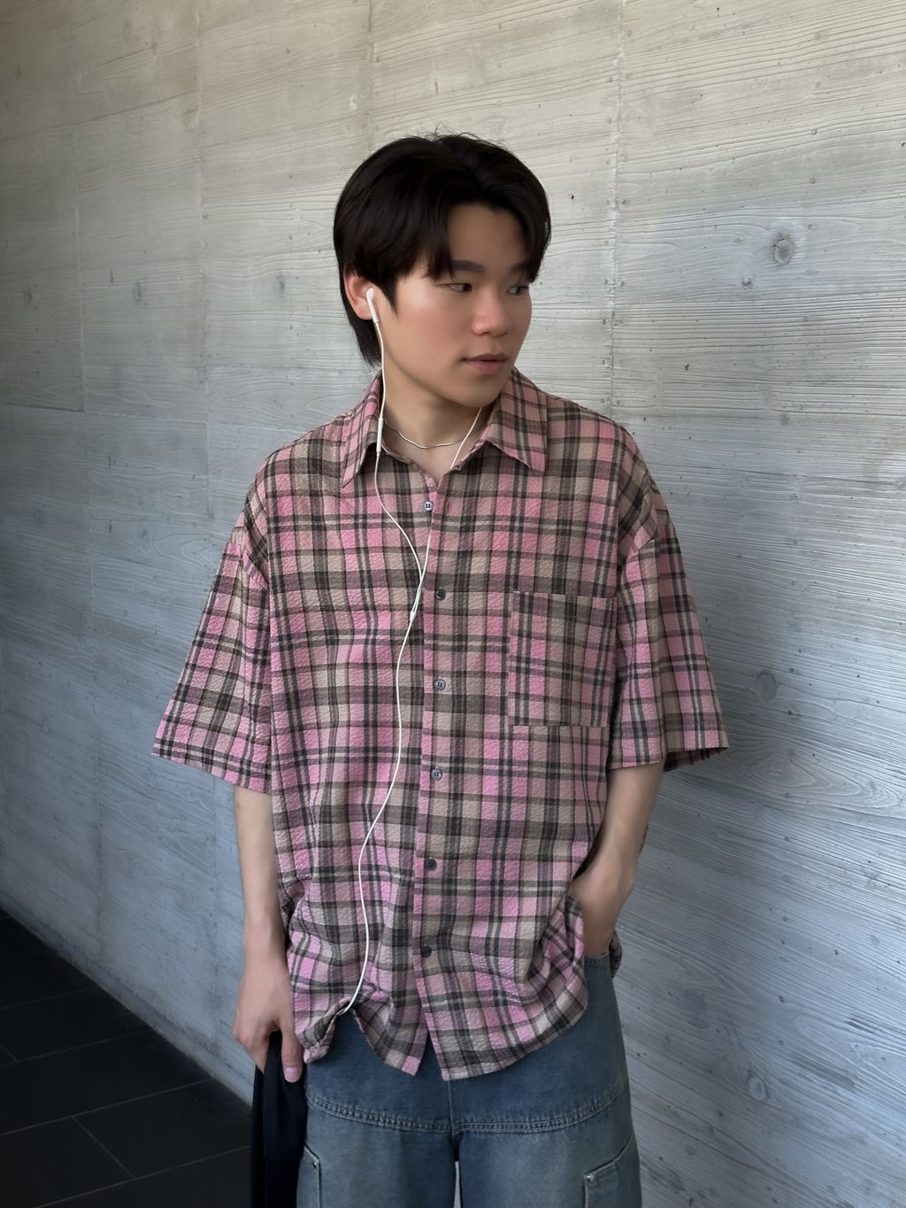 OPPAKOREA Vintage 格紋泡泡紗短袖襯衫